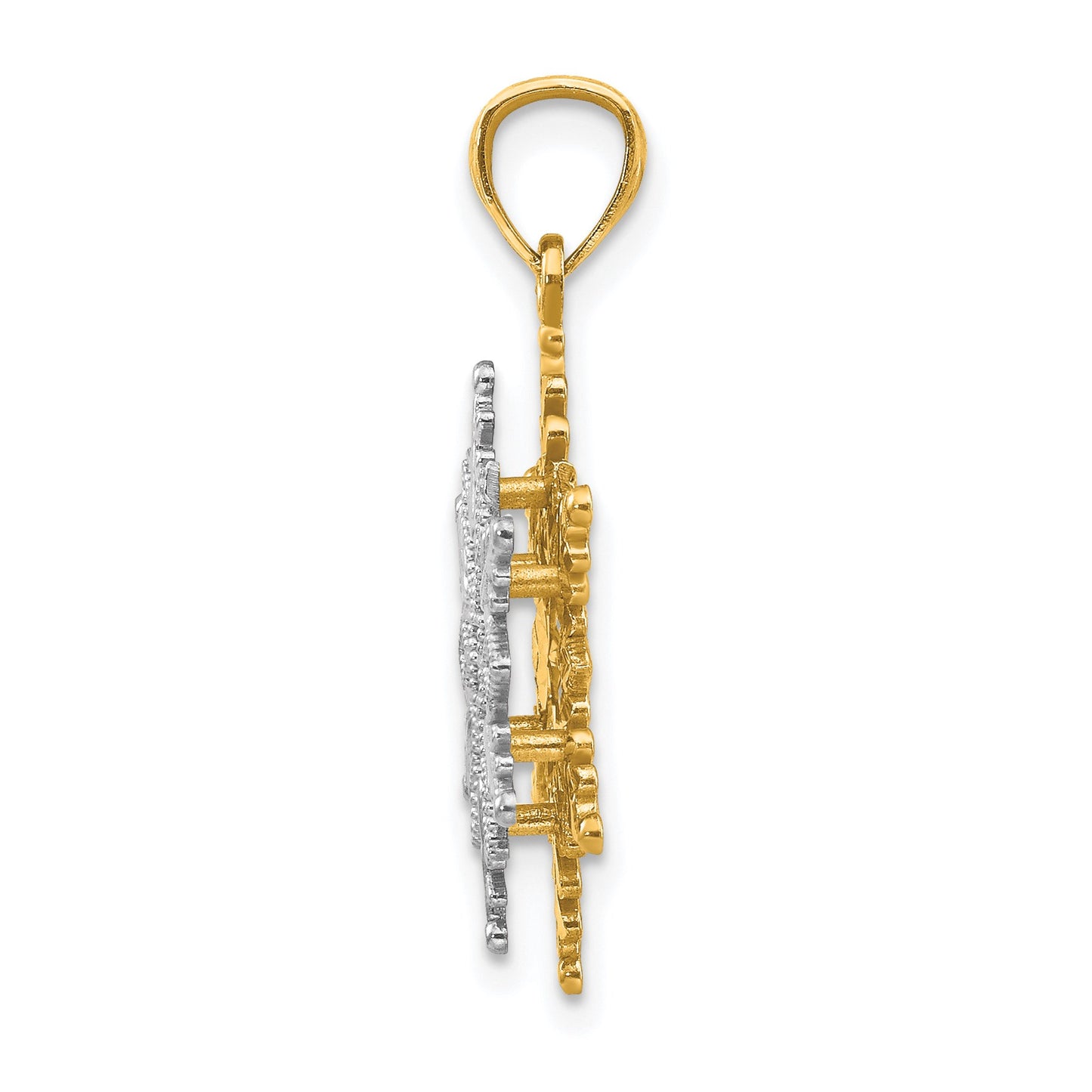 14k Two-tone Polished and Textured 2-Level Snowflake Pendant