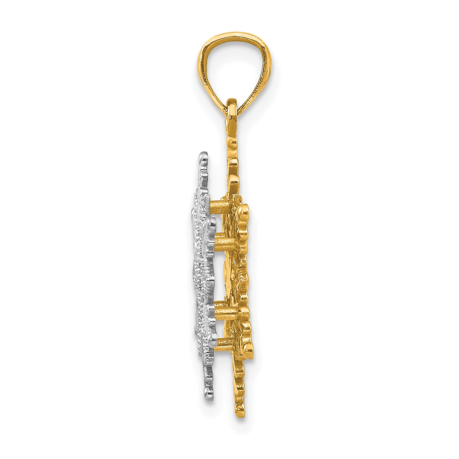 14k Two-tone Polished and Textured 2-Level Snowflake Pendant