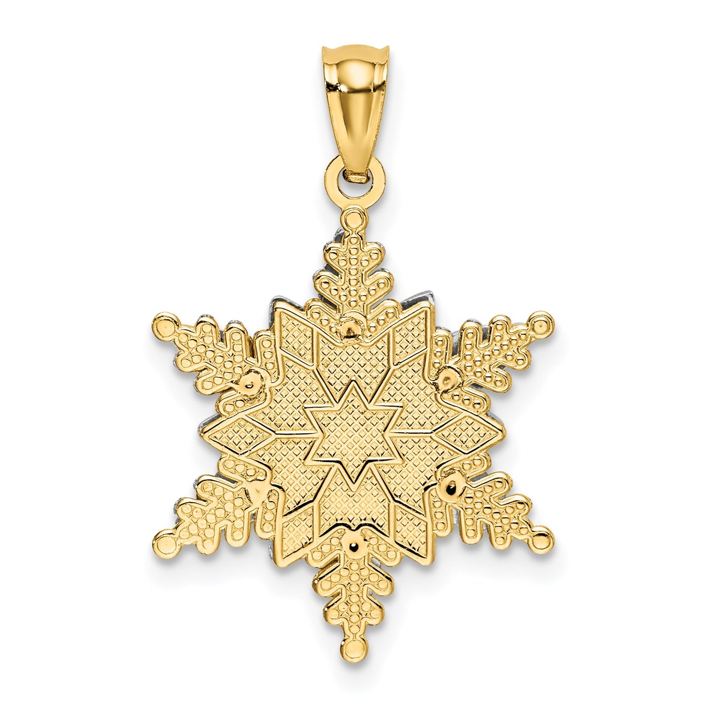 14k Two-tone Polished and Textured 2-Level Snowflake Pendant