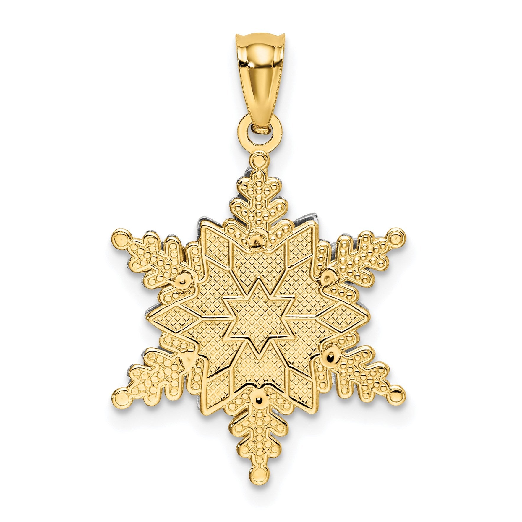 14k Two-tone Polished and Textured 2-Level Snowflake Pendant