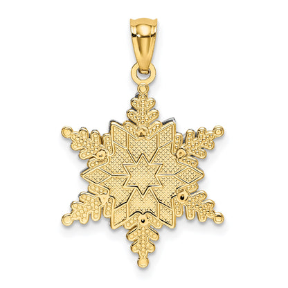14k Two-tone Polished and Textured 2-Level Snowflake Pendant
