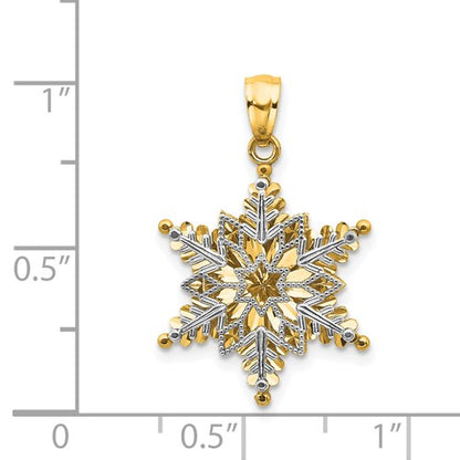 14k Two-tone Polished and Textured 2-Level Snowflake Pendant