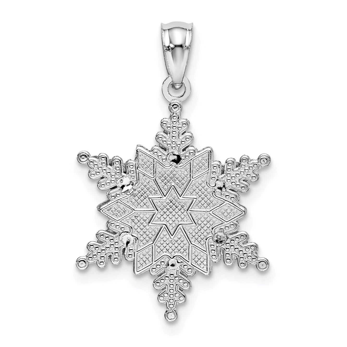 14k White Gold Polished and Textured 2-Level Snowflake Pendant