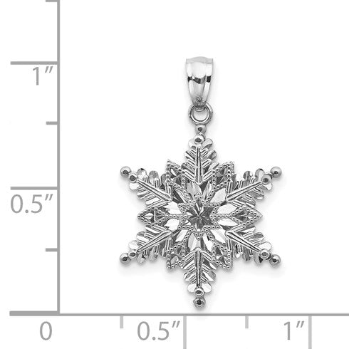 14k White Gold Polished and Textured 2-Level Snowflake Pendant