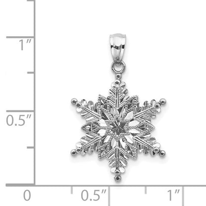14k White Gold Polished and Textured 2-Level Snowflake Pendant