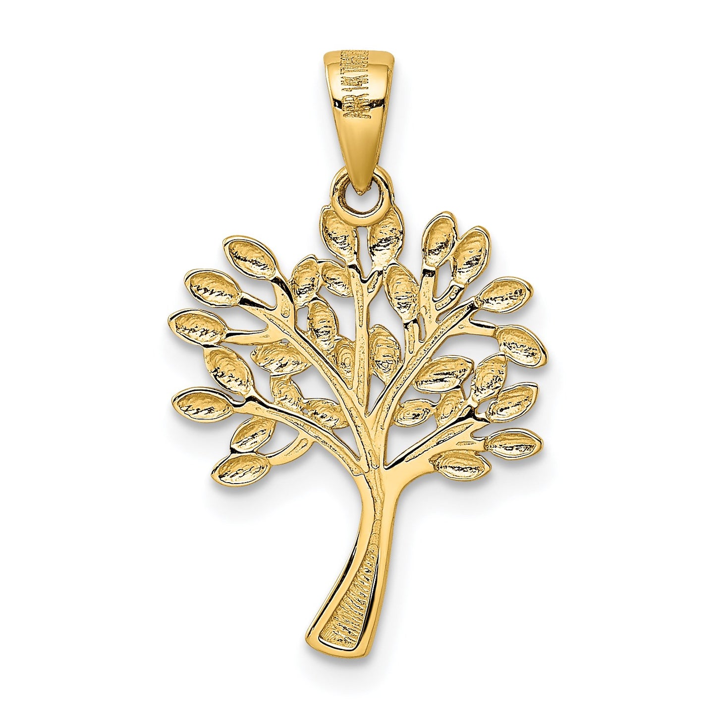 14K and White Rhodium Diamond-cut Tree Pendant