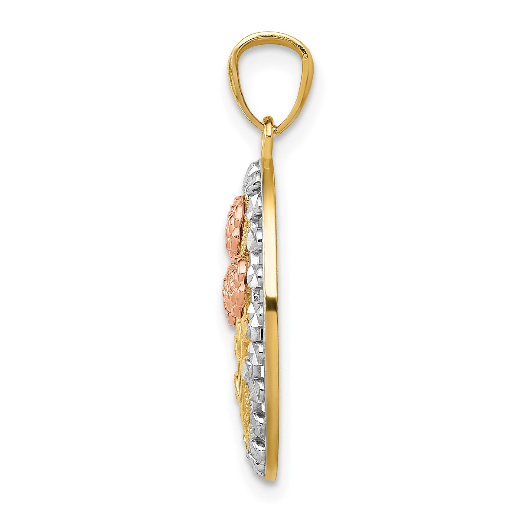 14k Yellow and Rose Gold with White Rhodium Oval 3 Rose Pendant