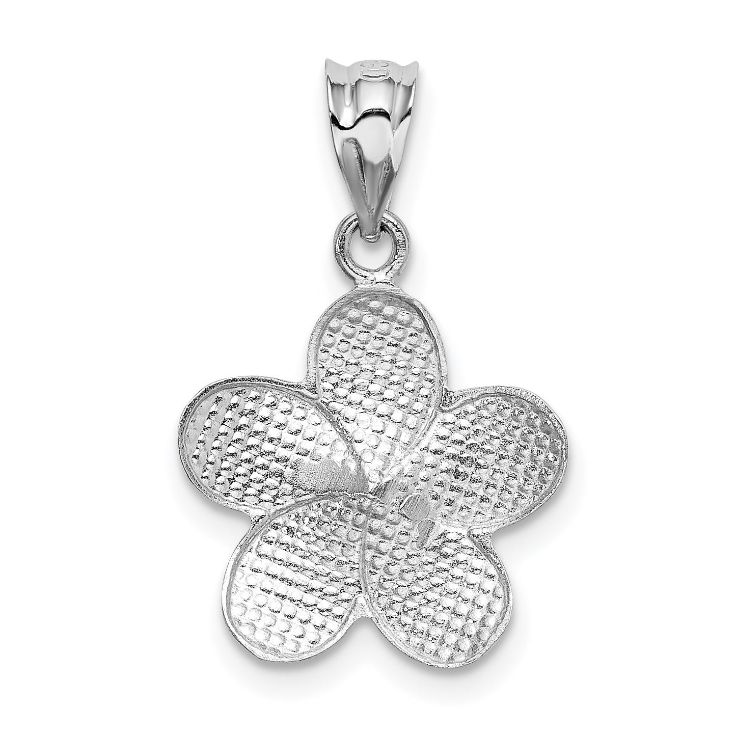 14k Yellow Gold Dipped in White Rhodium Satin Diamond-cut Plumeria Charm