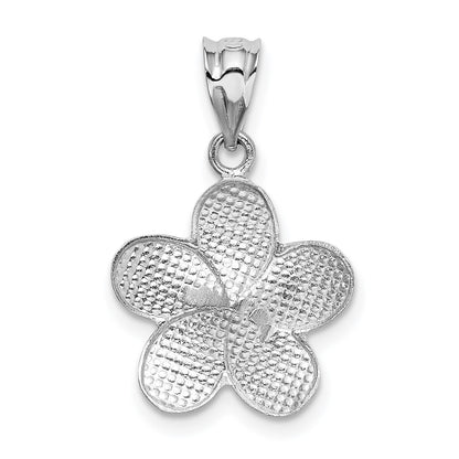 14k Yellow Gold Dipped in White Rhodium Satin Diamond-cut Plumeria Charm