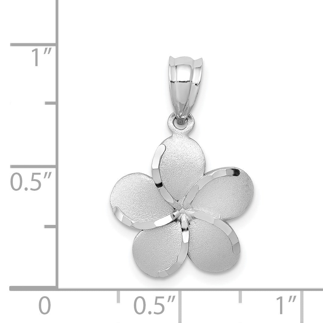 14k Yellow Gold Dipped in White Rhodium Satin Diamond-cut Plumeria Charm