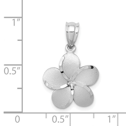 14k Yellow Gold Dipped in White Rhodium Satin Diamond-cut Plumeria Charm