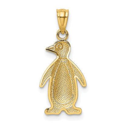 14K Yellow and White Gold Polished/Textured Penguin Pendant