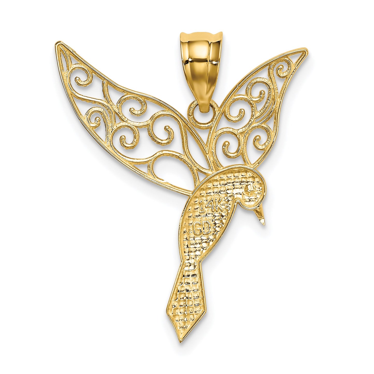 14k Polished Hummingbird with Filigree Wings Pendant