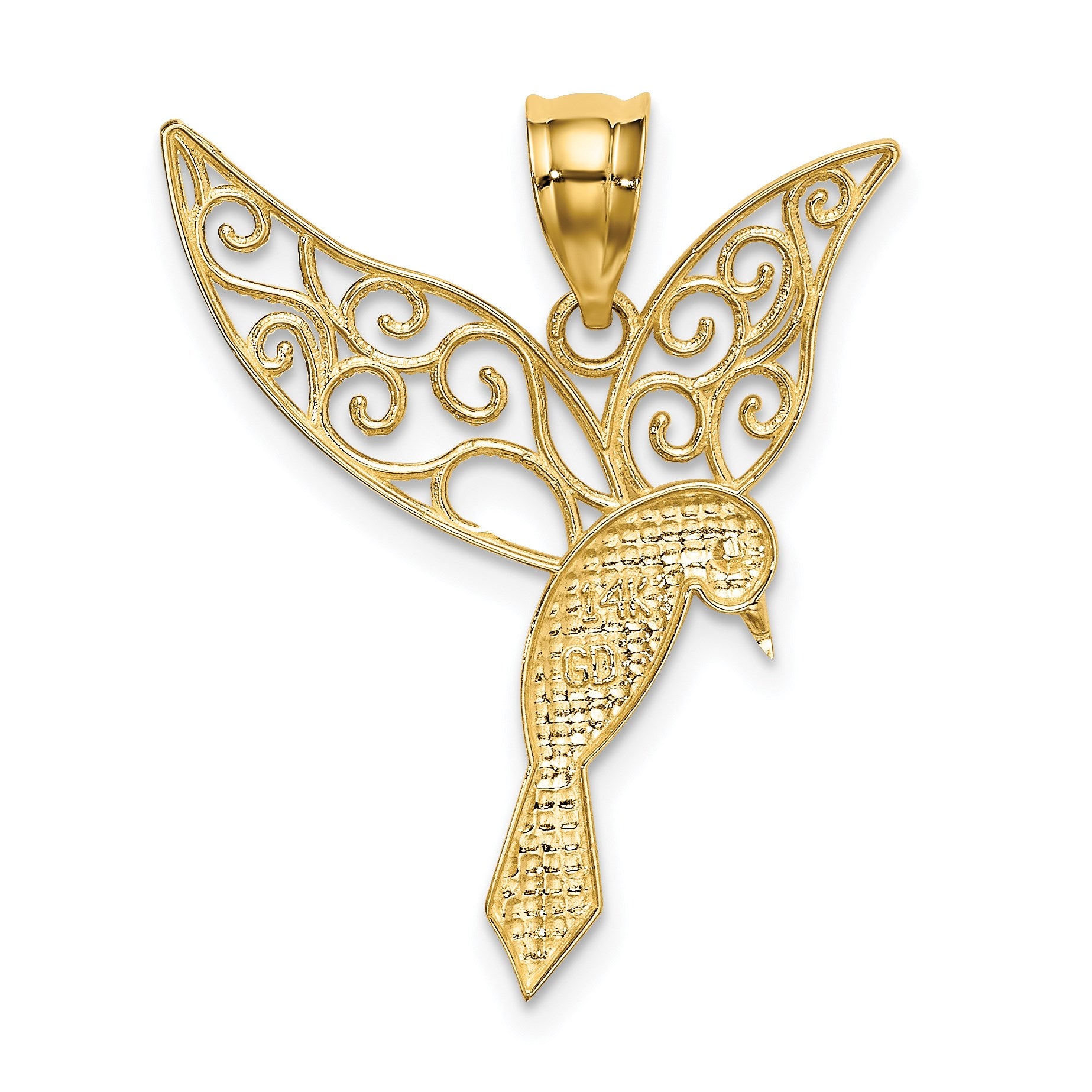 14k Polished Hummingbird with Filigree Wings Pendant