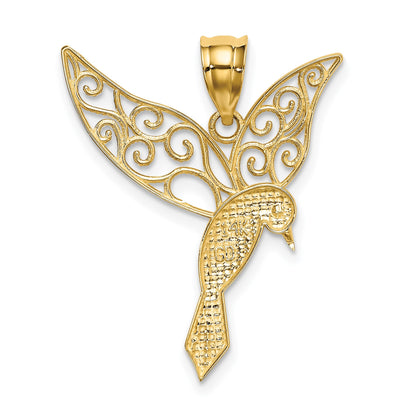 14k Polished Hummingbird with Filigree Wings Pendant