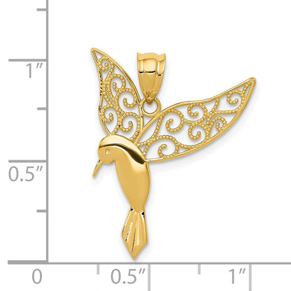 14k Polished Hummingbird with Filigree Wings Pendant