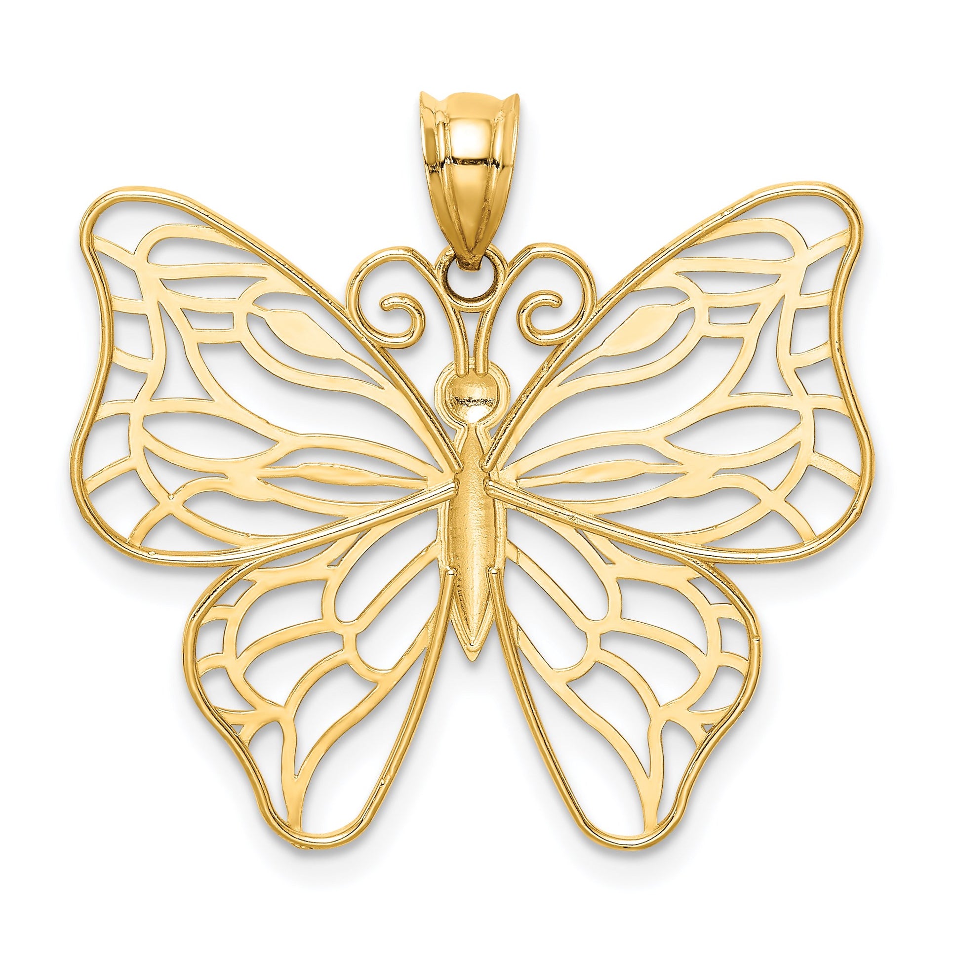 14k Polished Large Filigree Butterfly Pendant