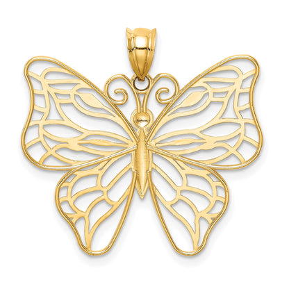 14k Polished Large Filigree Butterfly Pendant