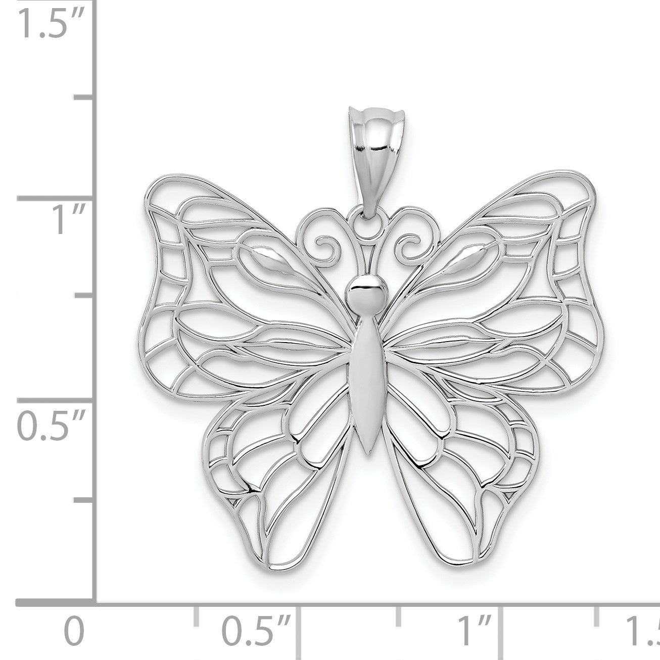 14k White Gold Polished Large Filigree Butterfly Pendant