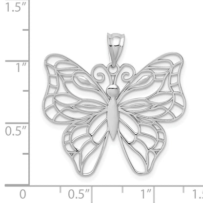 14k White Gold Polished Large Filigree Butterfly Pendant