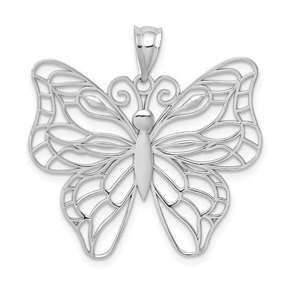 14k White Gold Polished Large Filigree Butterfly Pendant