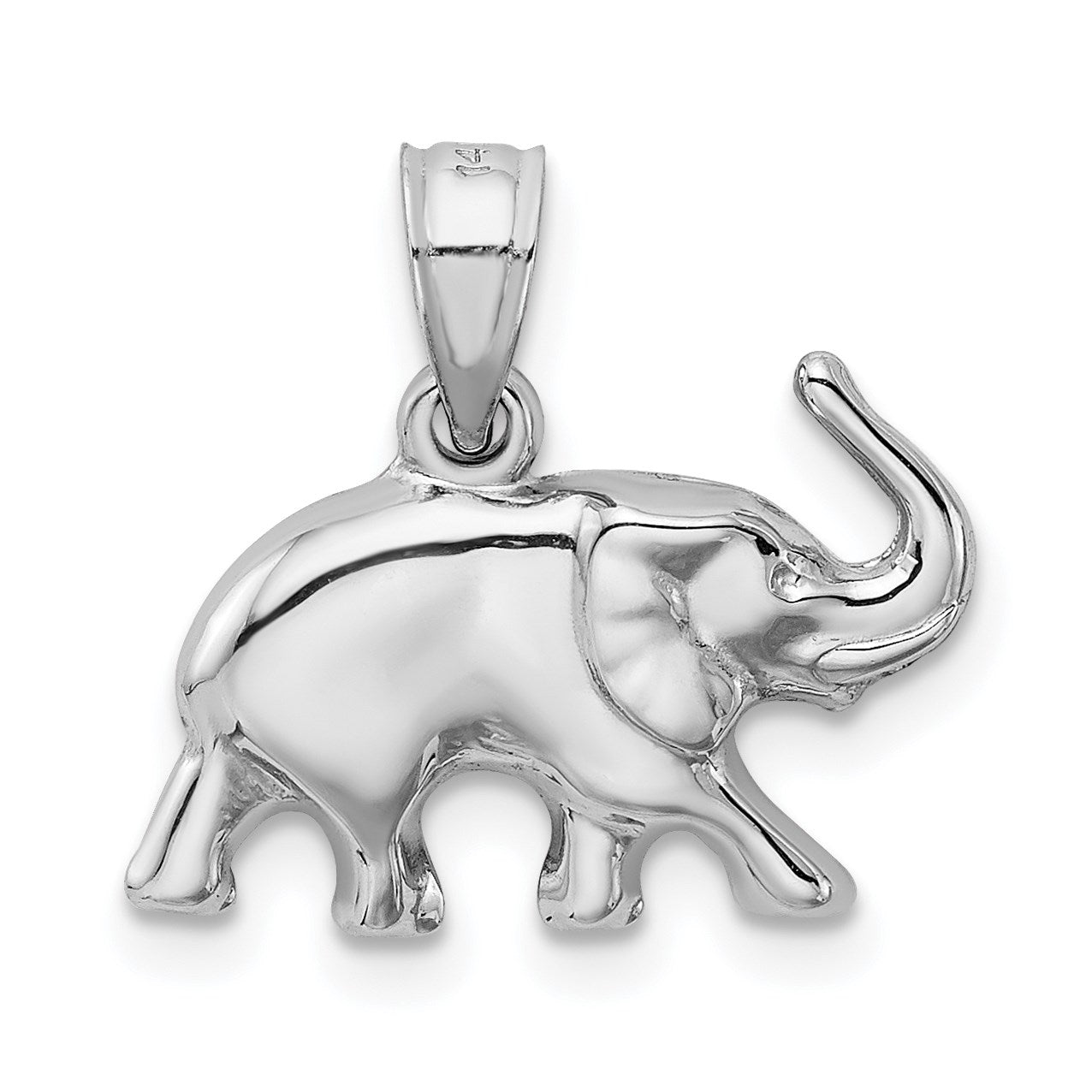 14k White Gold 3-D Polished Elephant Pendant