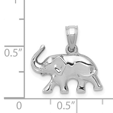 14k White Gold 3-D Polished Elephant Pendant