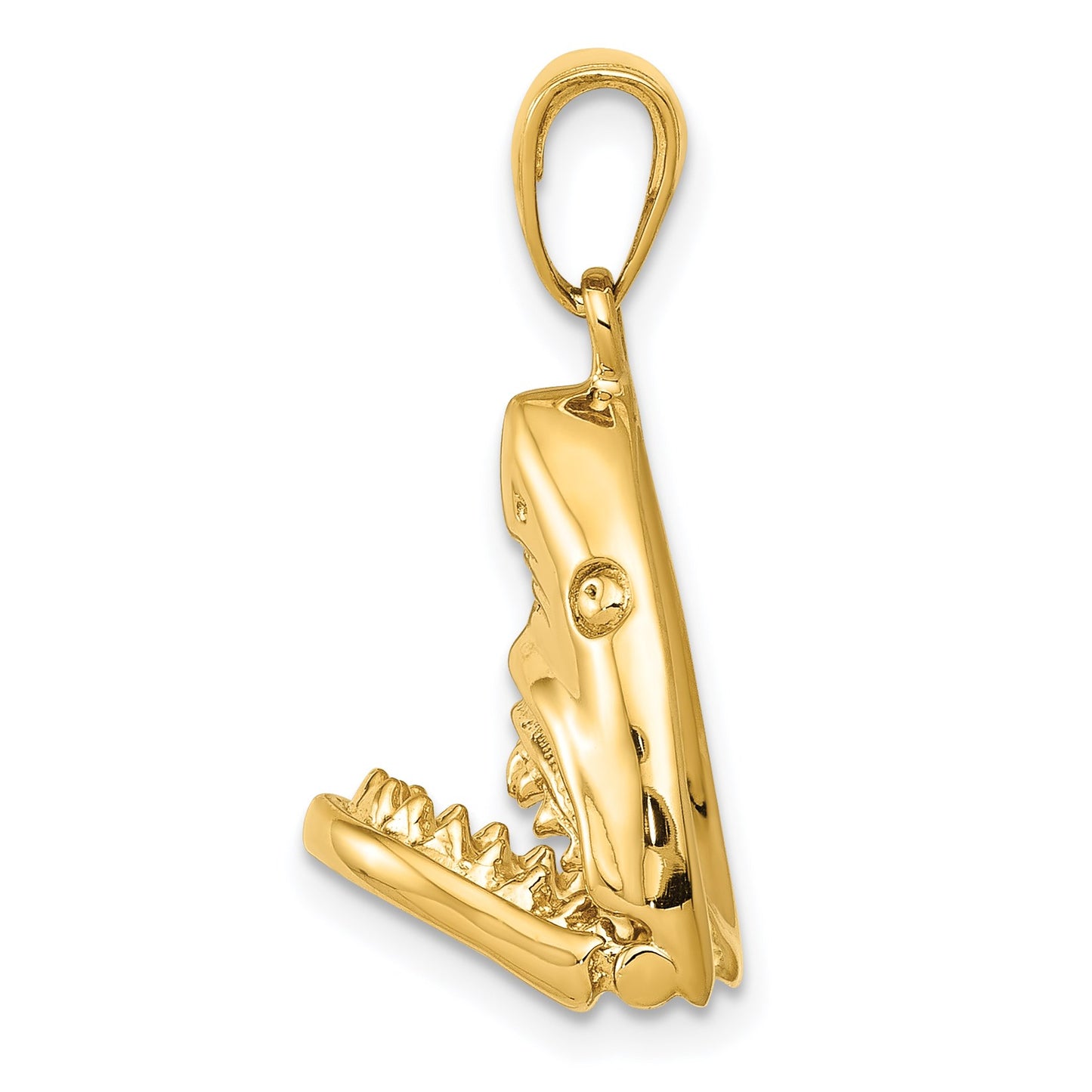 14K Gold Polished 2-D Jaws Shark Head Mouth Opens Pendant