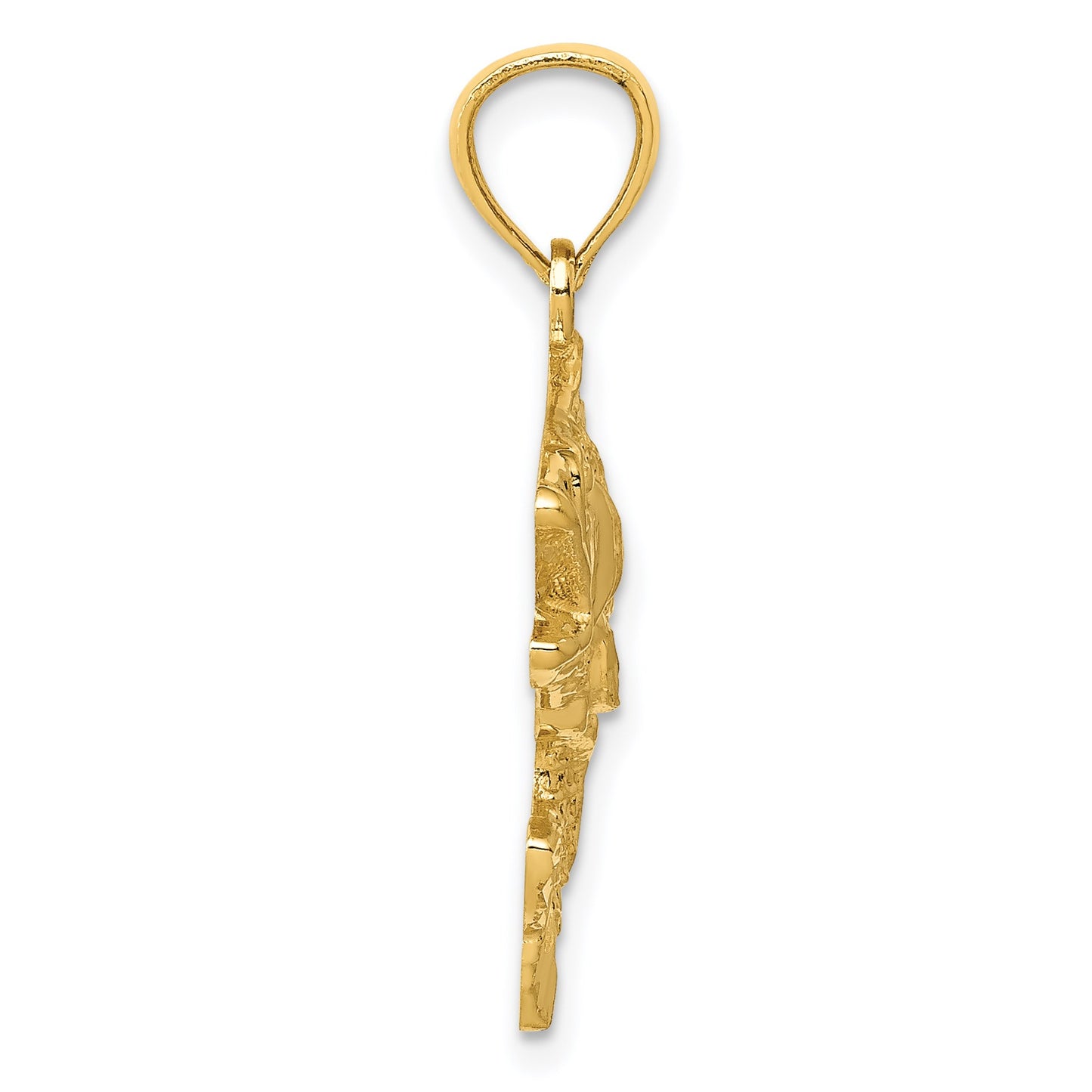 14k Polished Textured Bass Fish Pendant