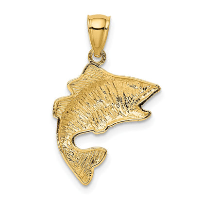 14k Polished Textured Bass Fish Pendant