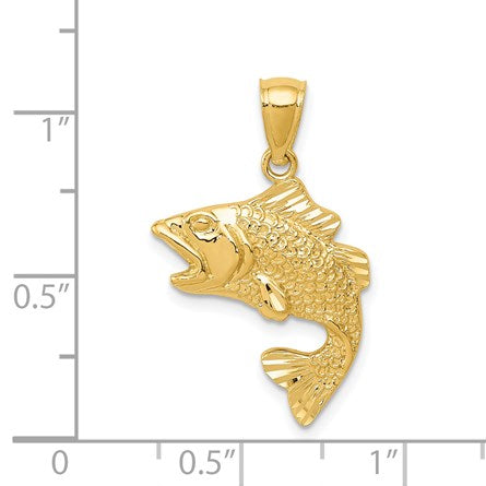 14k Polished Textured Bass Fish Pendant