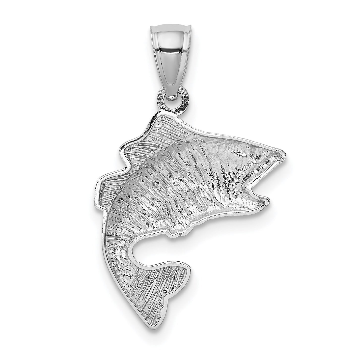14k White Gold Polished Textured Bass Fish Pendant