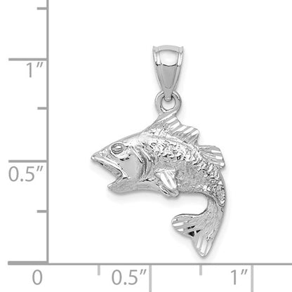 14k White Gold Polished Textured Bass Fish Pendant