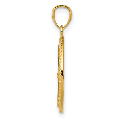 14k Gold Polished Anchor with Rope Oval Pendant
