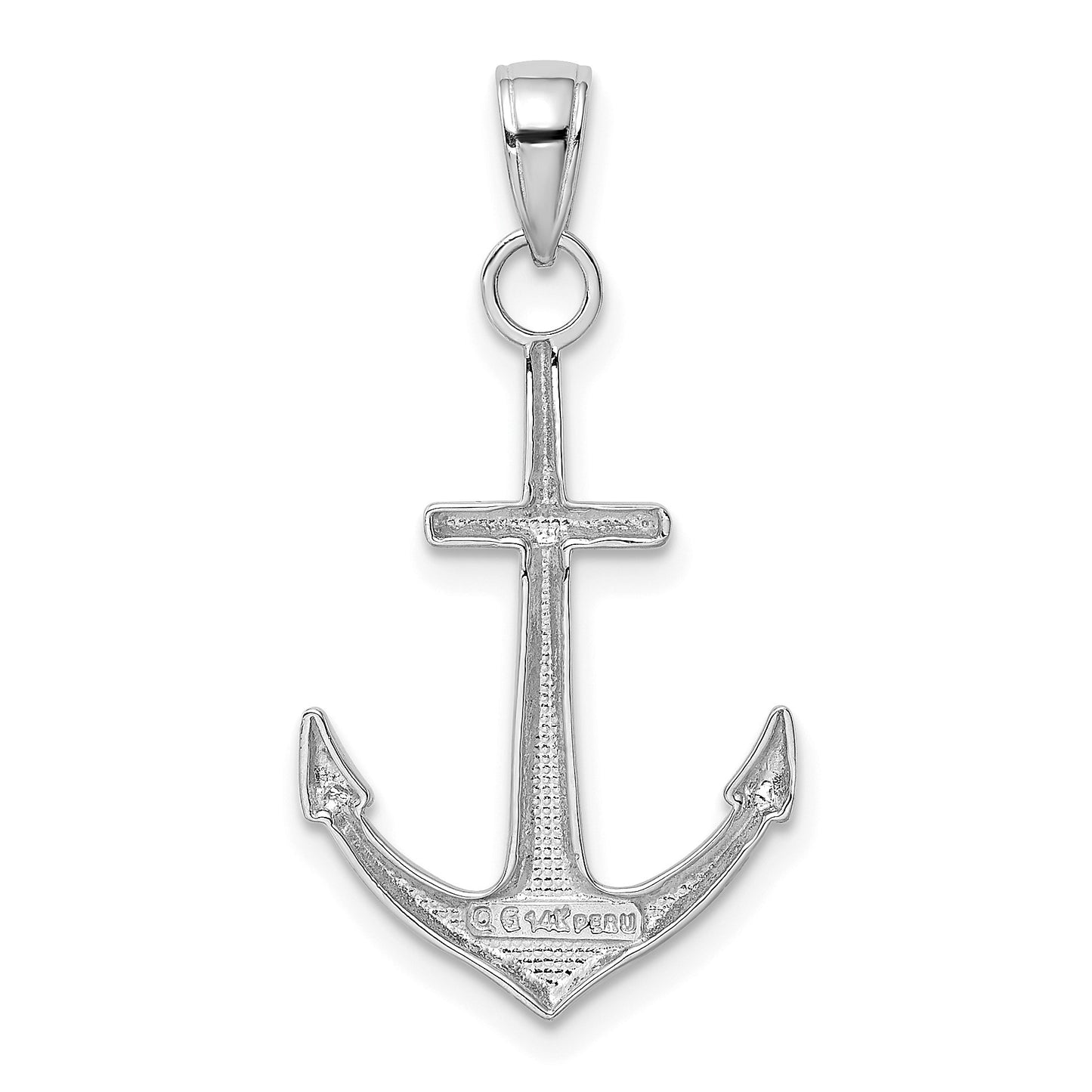 14K White Gold Polished Anchor Pendant