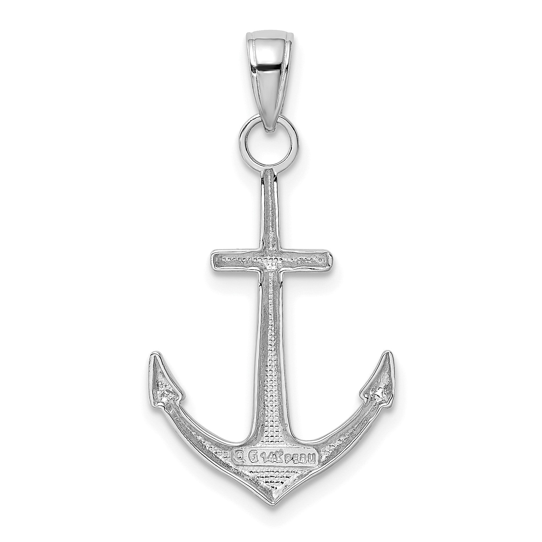 14K White Gold Polished Anchor Pendant