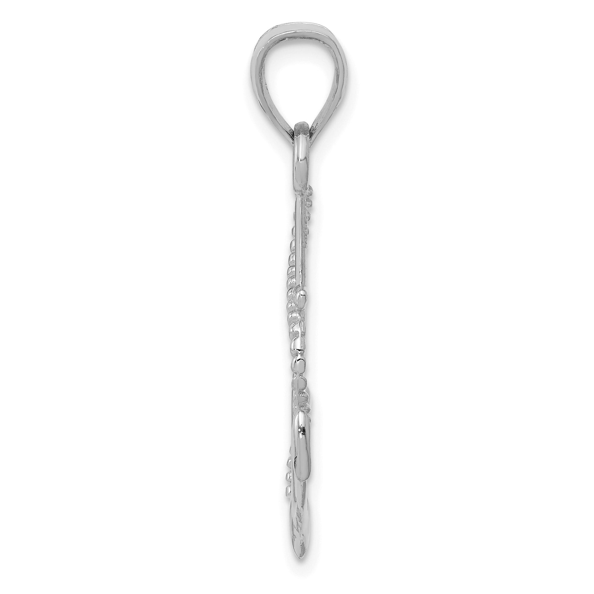 14K White Gold Polished Anchor with Rope Pendant