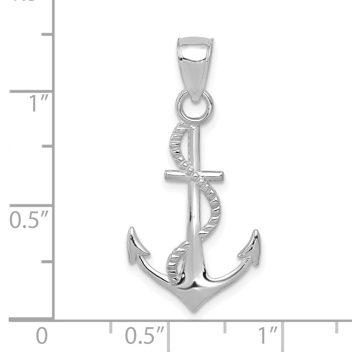 14K White Gold Polished Anchor with Rope Pendant