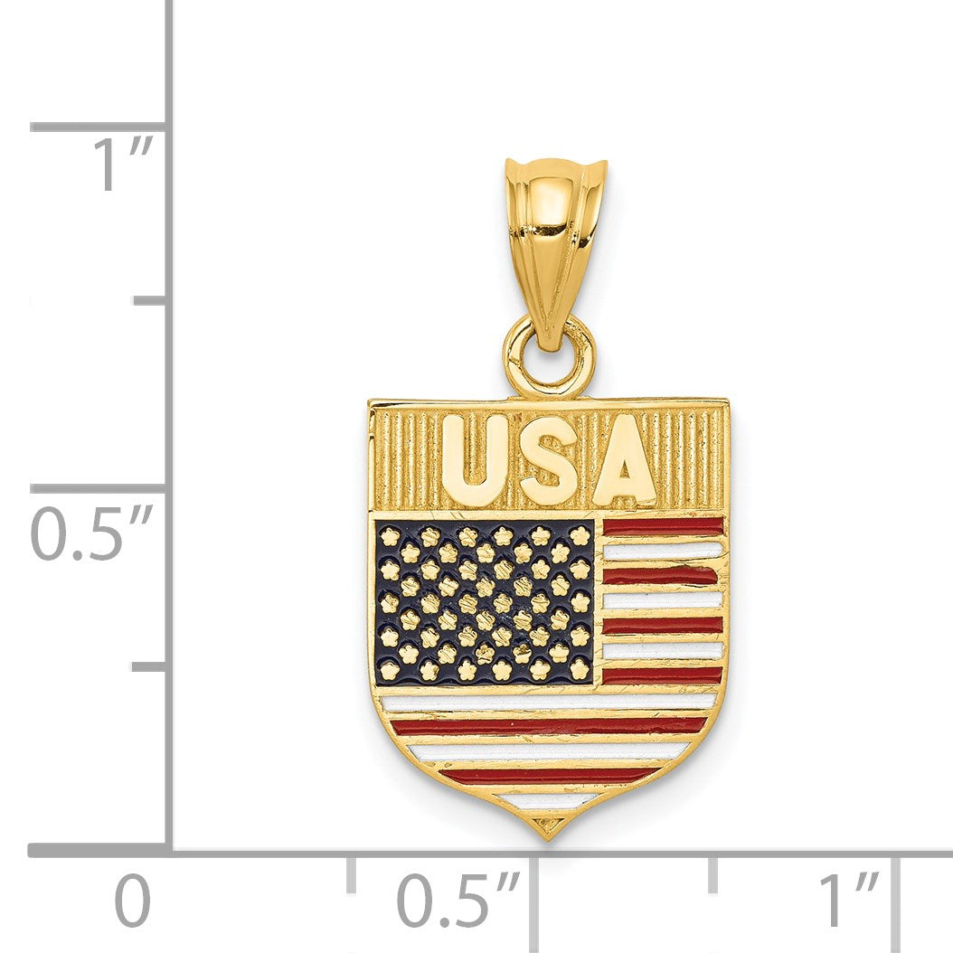 14k Enameled USA Flag Shield Pendant