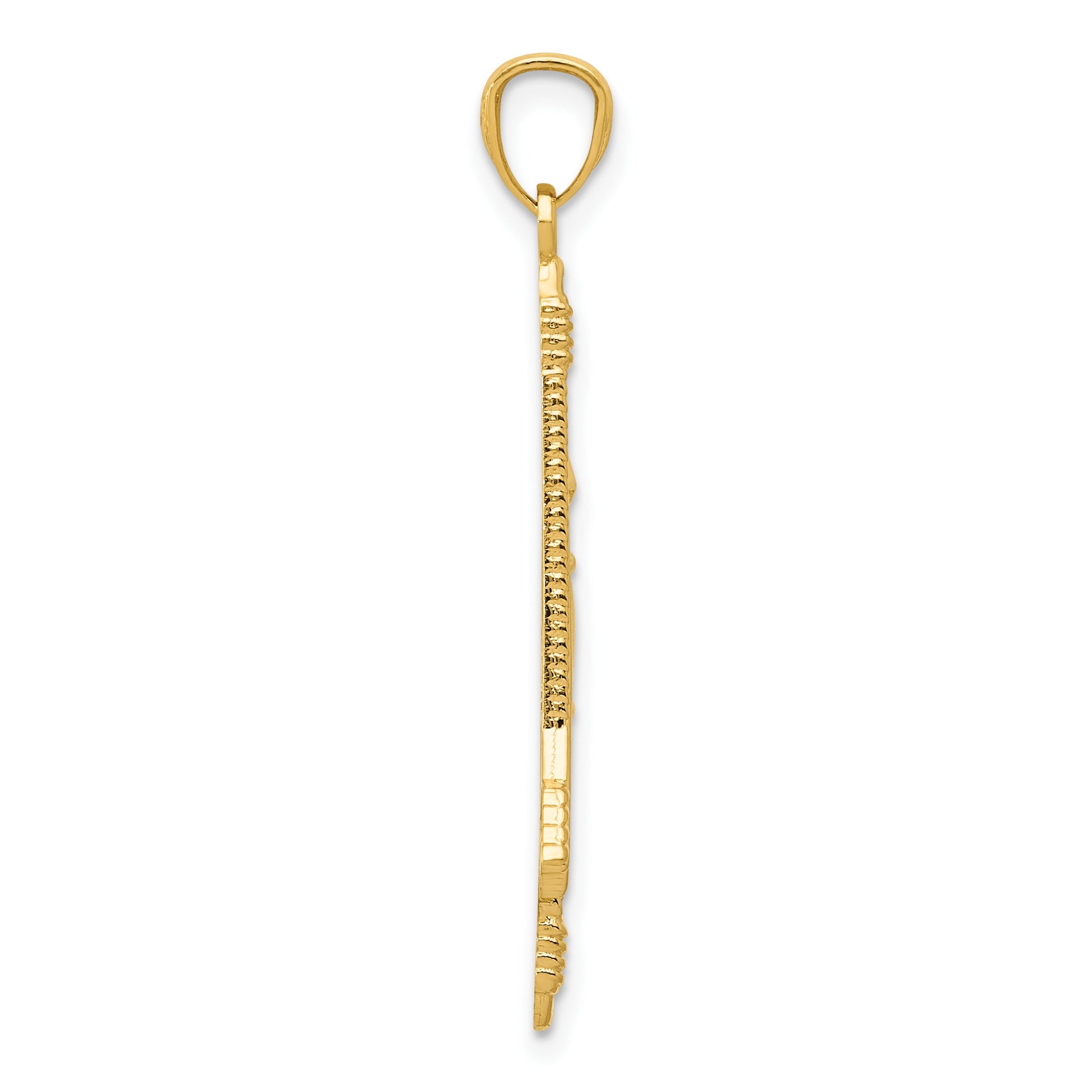 14k Polished and Textured Bow and Arrow Pendant