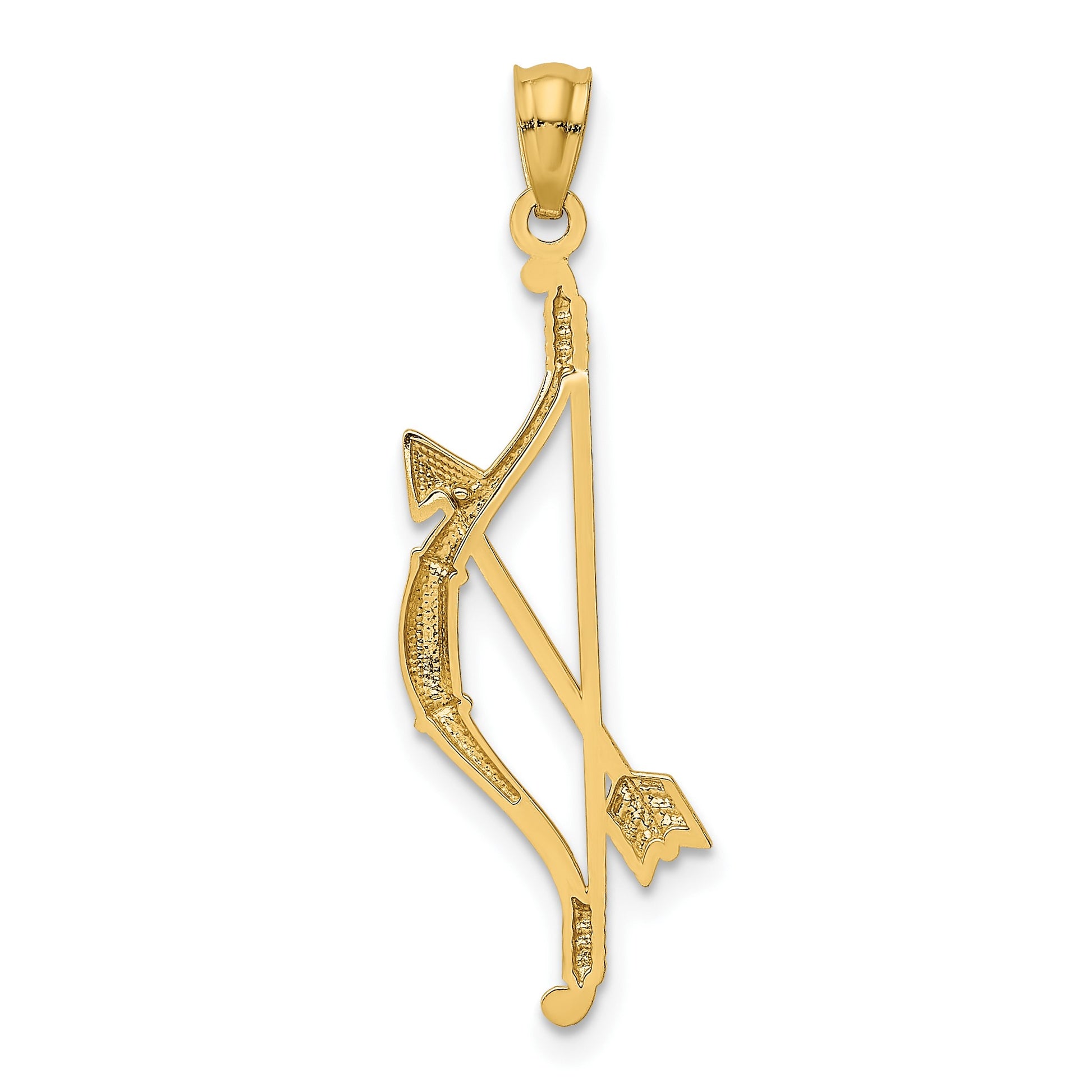 14k Polished and Textured Bow and Arrow Pendant