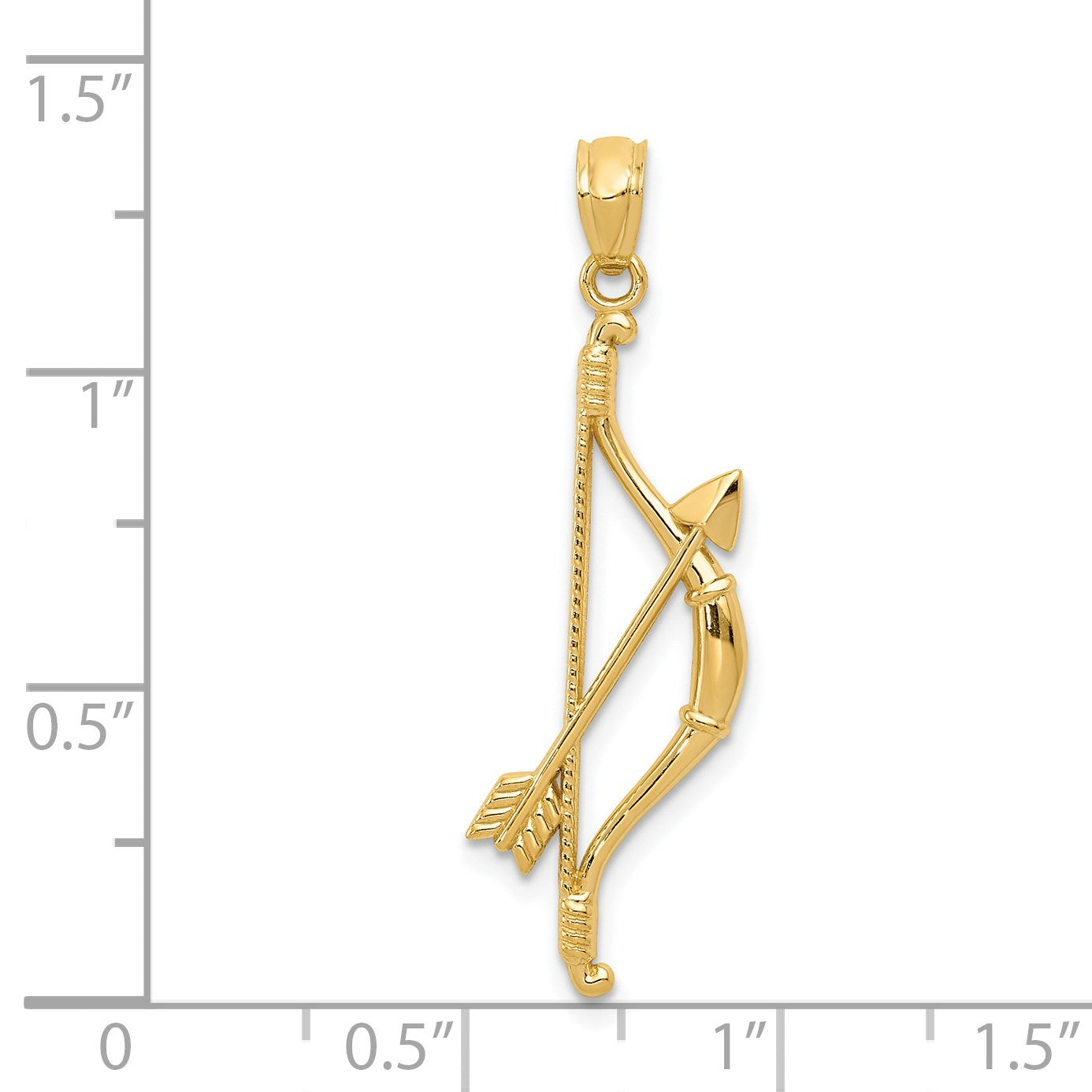 14k Polished and Textured Bow and Arrow Pendant