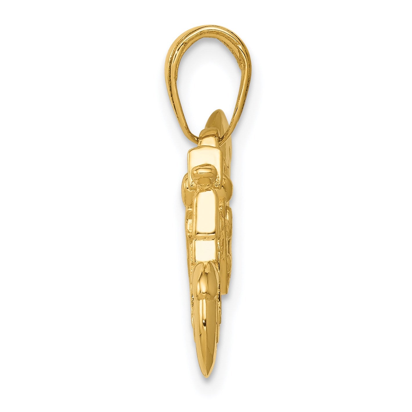 14K Polished and Textured 3-D Motorcycle Pendant