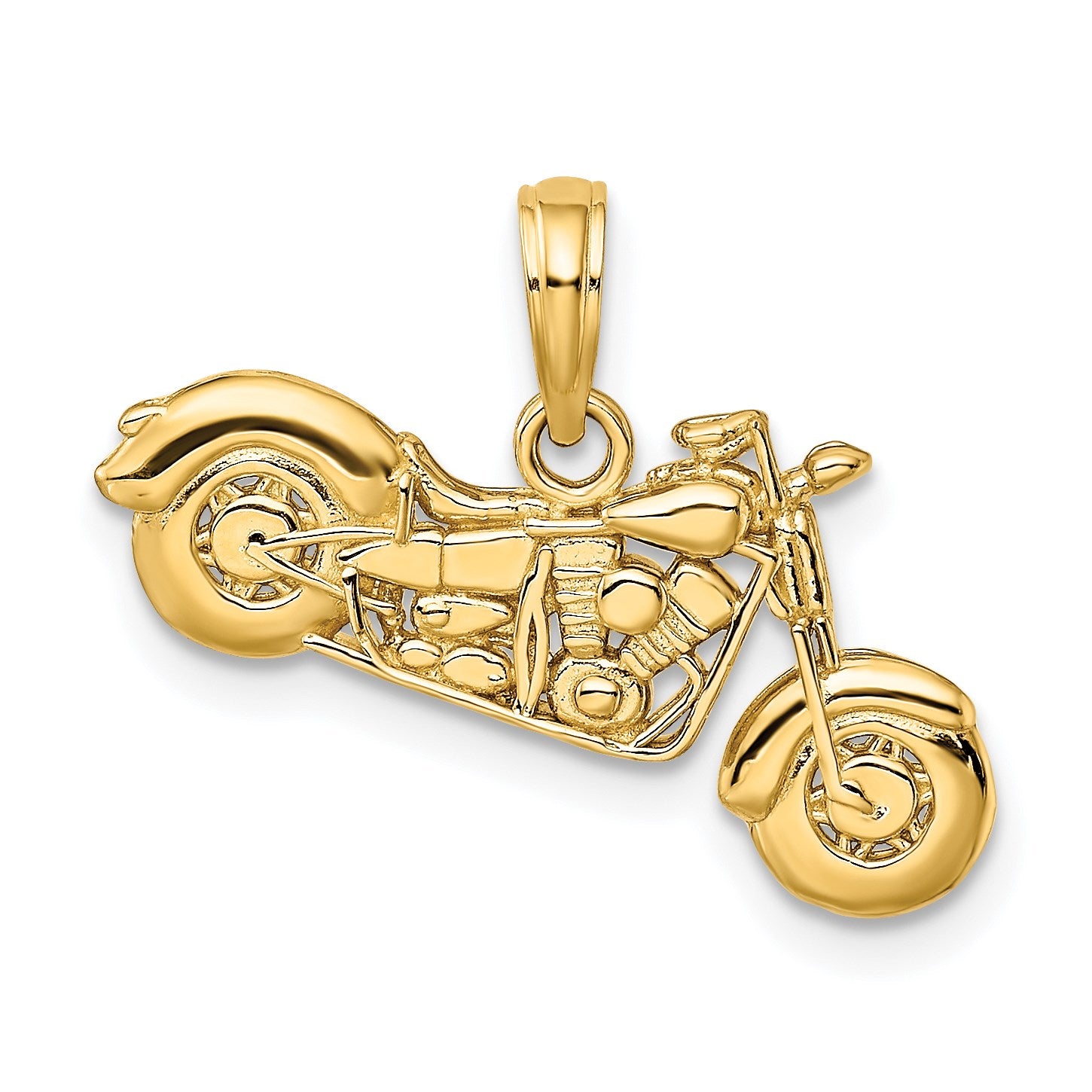 14K Polished and Textured 3-D Motorcycle Pendant
