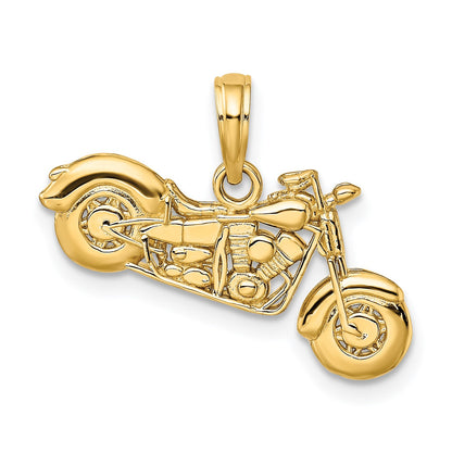 14K Polished and Textured 3-D Motorcycle Pendant