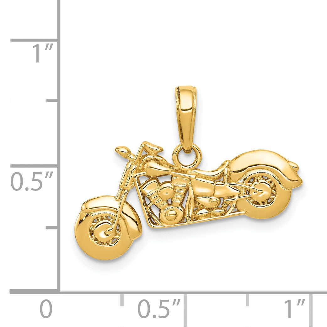 14K Polished and Textured 3-D Motorcycle Pendant