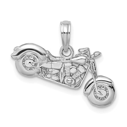 14K White Gold Polished and Textured 3-D Motorcycle Pendant