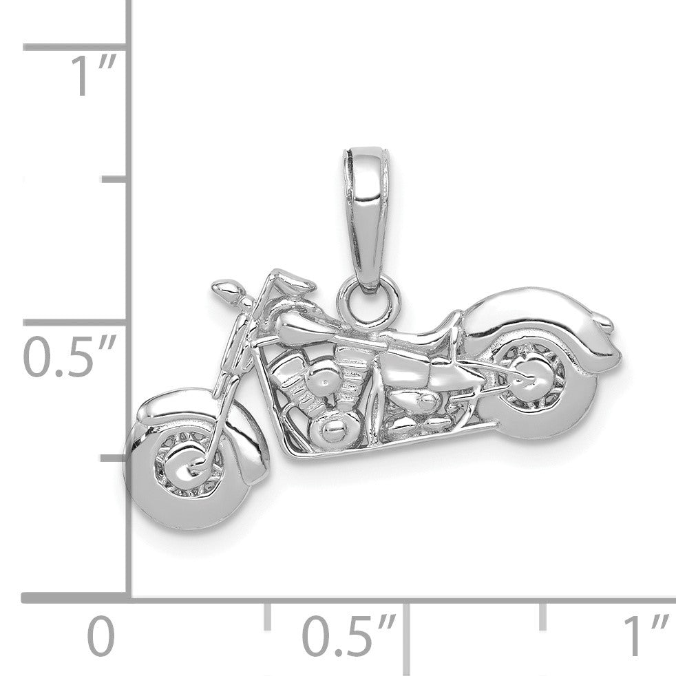 14K White Gold Polished and Textured 3-D Motorcycle Pendant