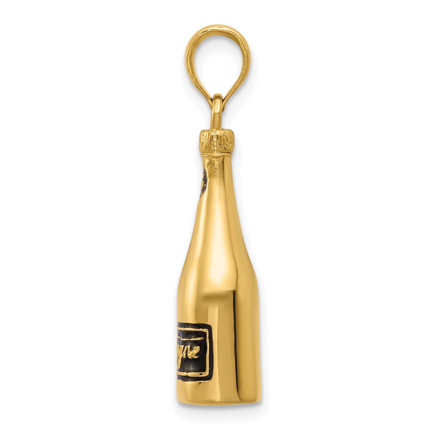 14K Polished 3-D Black Enameled Champagne Bottle Pendant