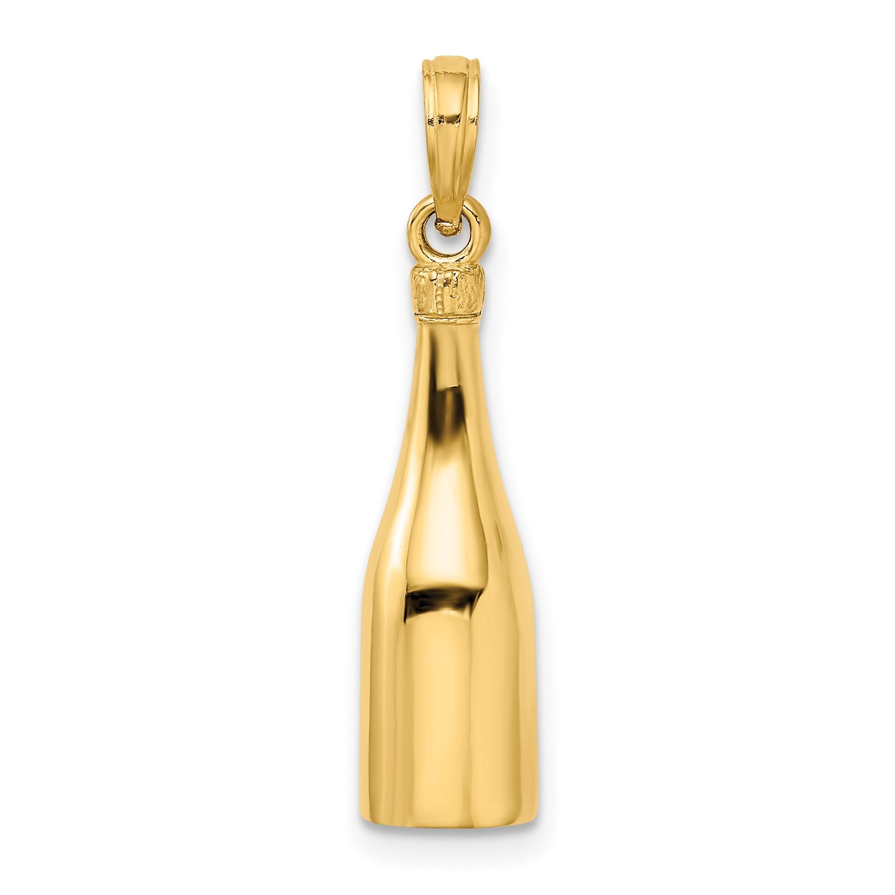 14K Polished 3-D Black Enameled Champagne Bottle Pendant